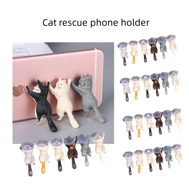 Soporte para teléfono con forma de gato, soporte con ventosa para escritorio, soporte para teléfono móvil de resina, diseño de ventosa, soporte de animales para teléfono inteligente, 1 ud.