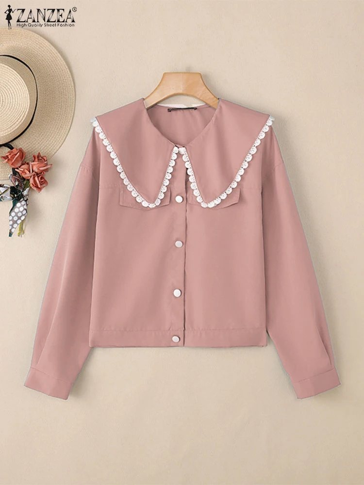 2025ZEA Frauen Mode Langarm Shirts Peter Pan Kragen Casual Spitze Bluse Herbst Elegante Büro Dame Tunika Tops Koreanische