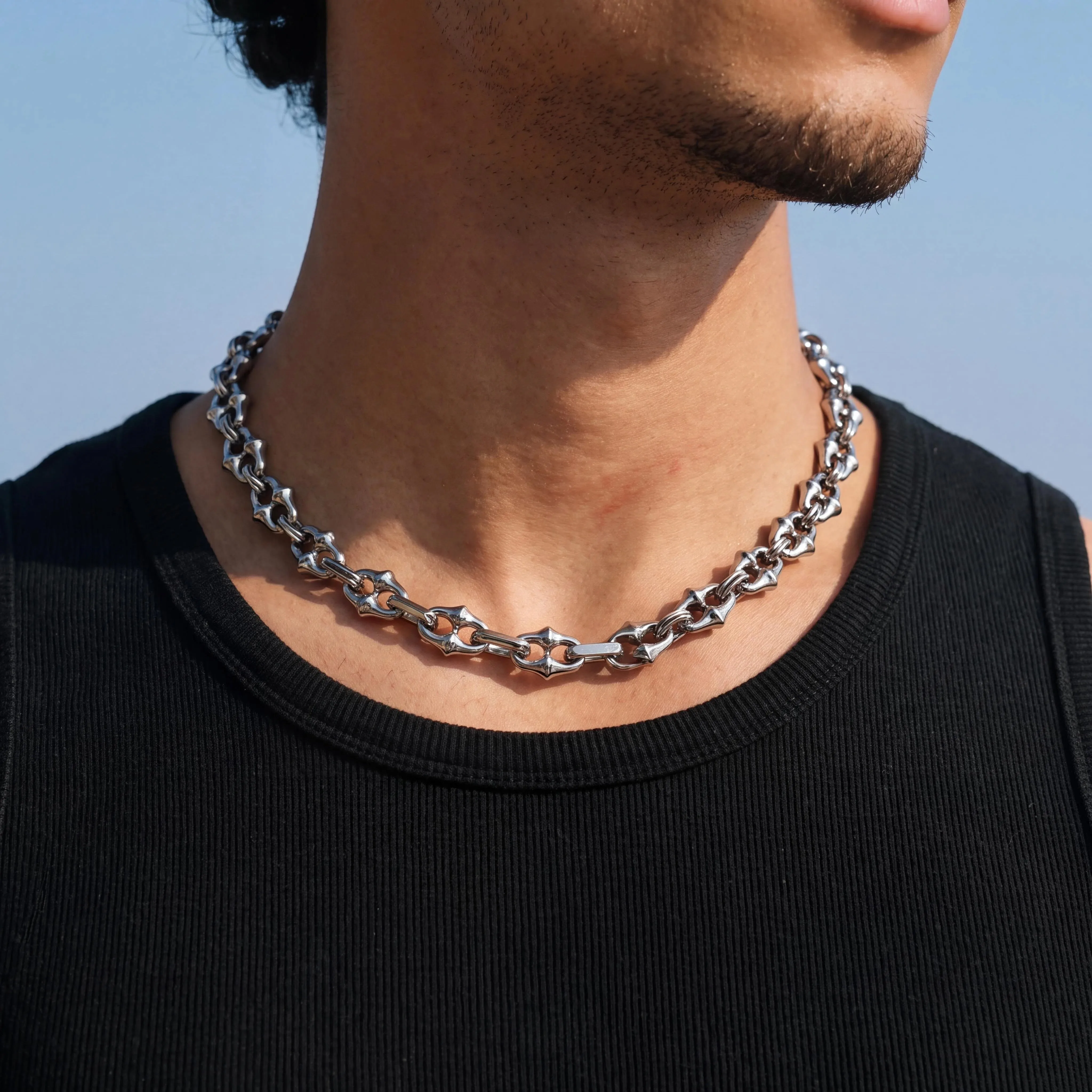  Y2K Gothic Punk Spike Link Kettchen Halskette Silber Dicke Kette Verstellbar Hip Hop Streetwear Unisex Modeschmuck – Detail 7