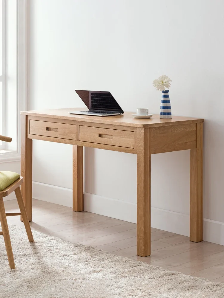 Nordic oak desk with bookshelves, all solid wood computer desk, study desk, Japanese style desk