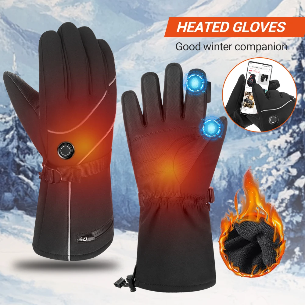 Waterproof Snowmobile Heating Gloves Touch Screen Skiing Heating Gloves Winter Warm Self Heating Moto Gloves