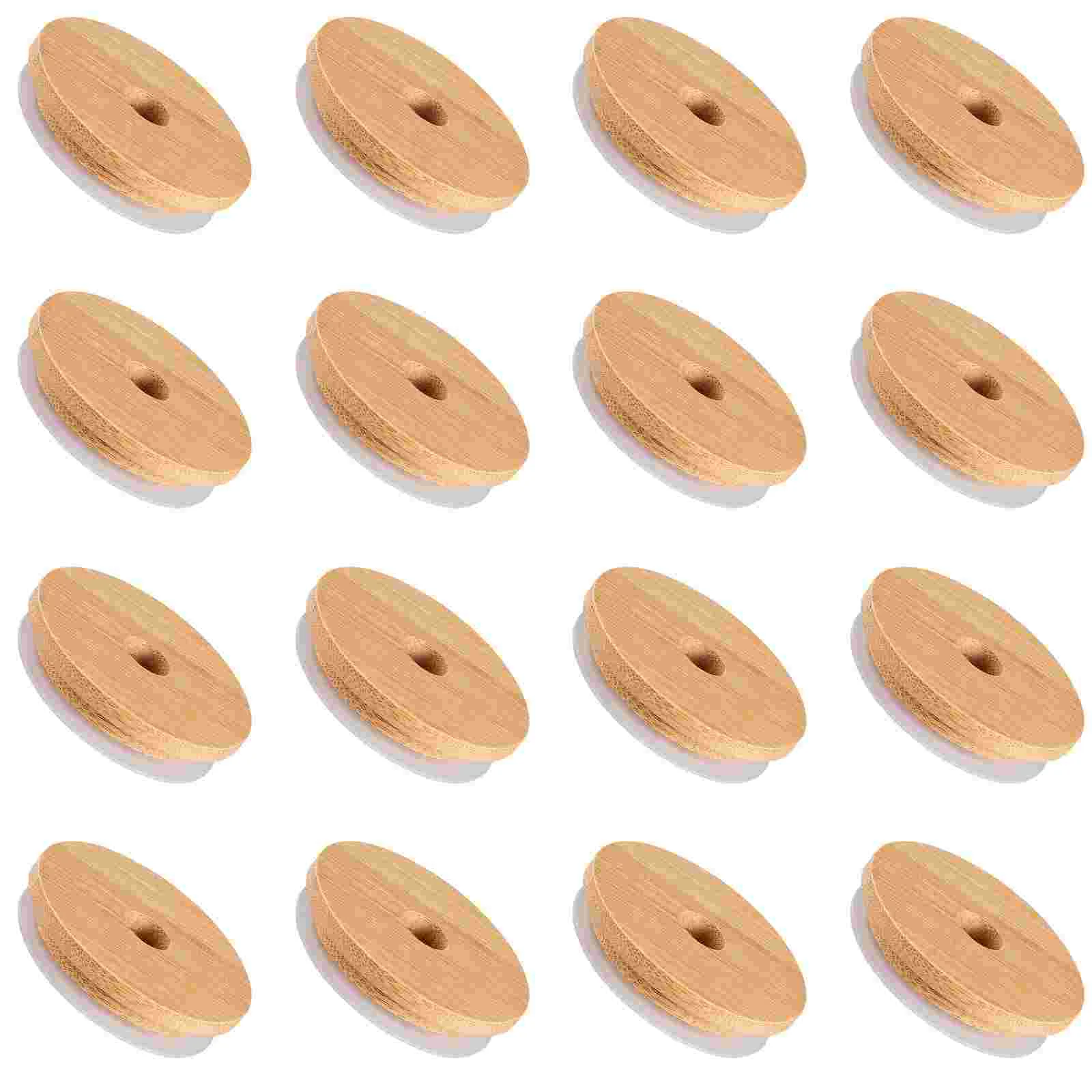 

16Pcs Bamboo Jar Lids with Straw Hole Reusable Bamboo Jar Lids Covers for Regular Mouth Jars Bottles