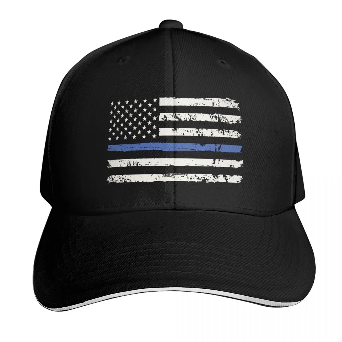Thin Blue Line USA Flag Baseball Cap Cotton Twill Breathable Contrast Two Tone Brim Snapback Flat Bill