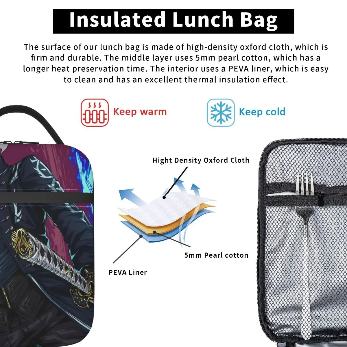 Vergil From The Devil May Cry Series Insulated Lunch Bag for Women Children Portable Food Boxes Thermal Lunch Box Tote
