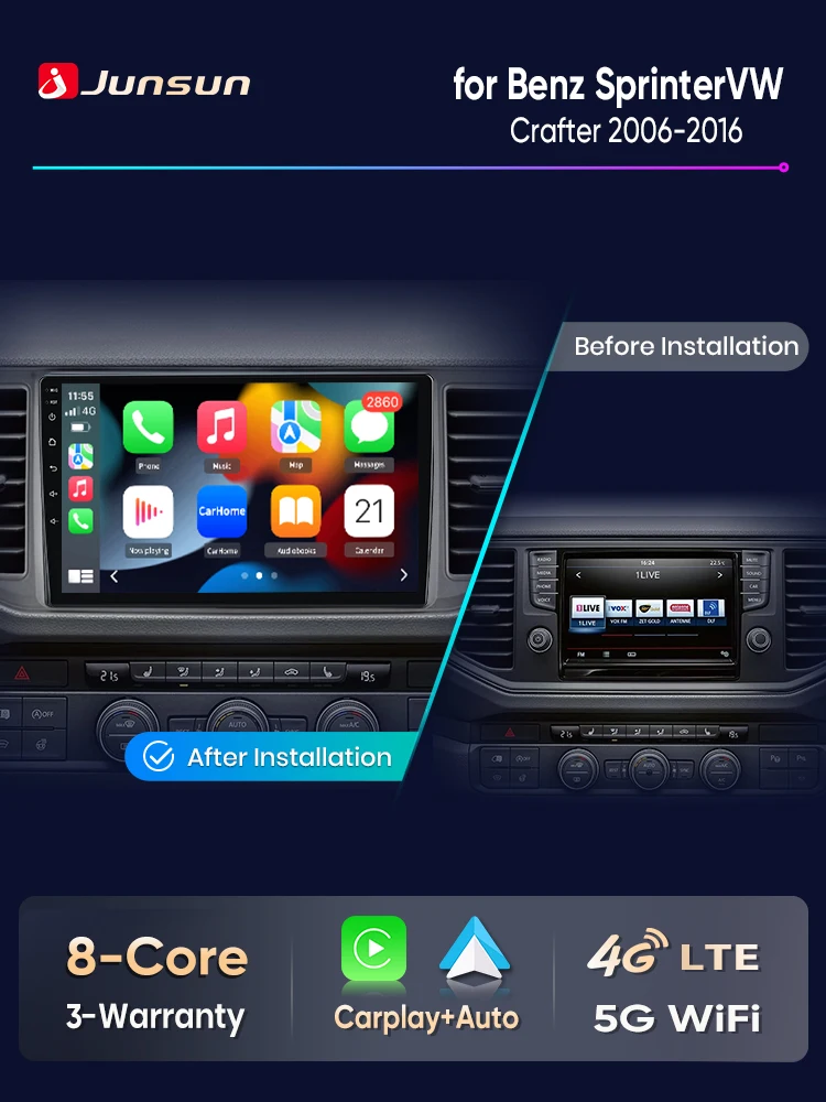 Junsun Drahtlose CarPlay Android Autoradio Für Mercedes-Benz Sprinter VW Crafter 2006 2007-2016 Auto Intelligente Systeme GPS 2din