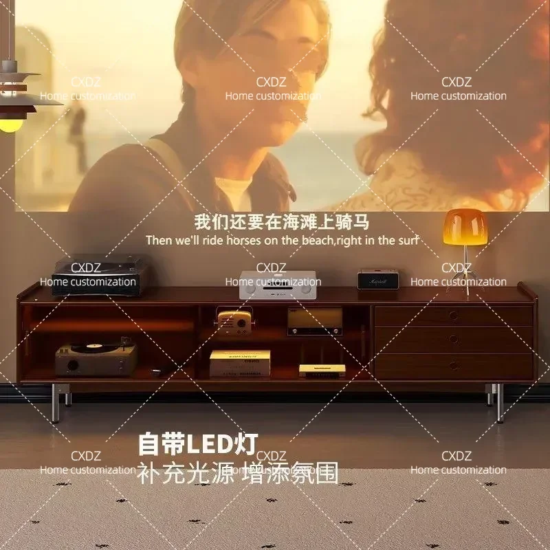 Retro Solid Wood TV Cabinet Nordic Sliding Door Wall Unit Combined Storage for Living Room Small Apartment Home Furniture