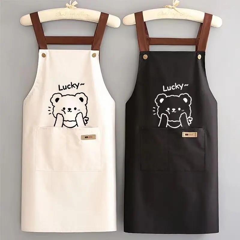 Household Waterproof Kitchen Cooking Apron Coffee Catering Overall Oil-proof Bear Printing Apron Men Women Work Cleaning Uniform