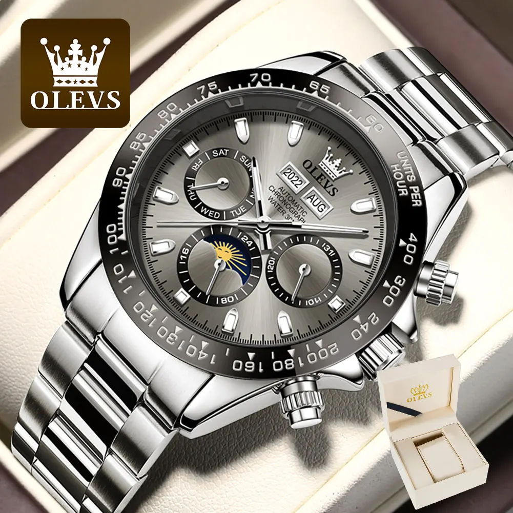 

OLEVS 6654 Men's Watches Stainless Steel Luxury Brand Luminous Waterproof Moon Phase Man Automatic Mechanical Watches for Men