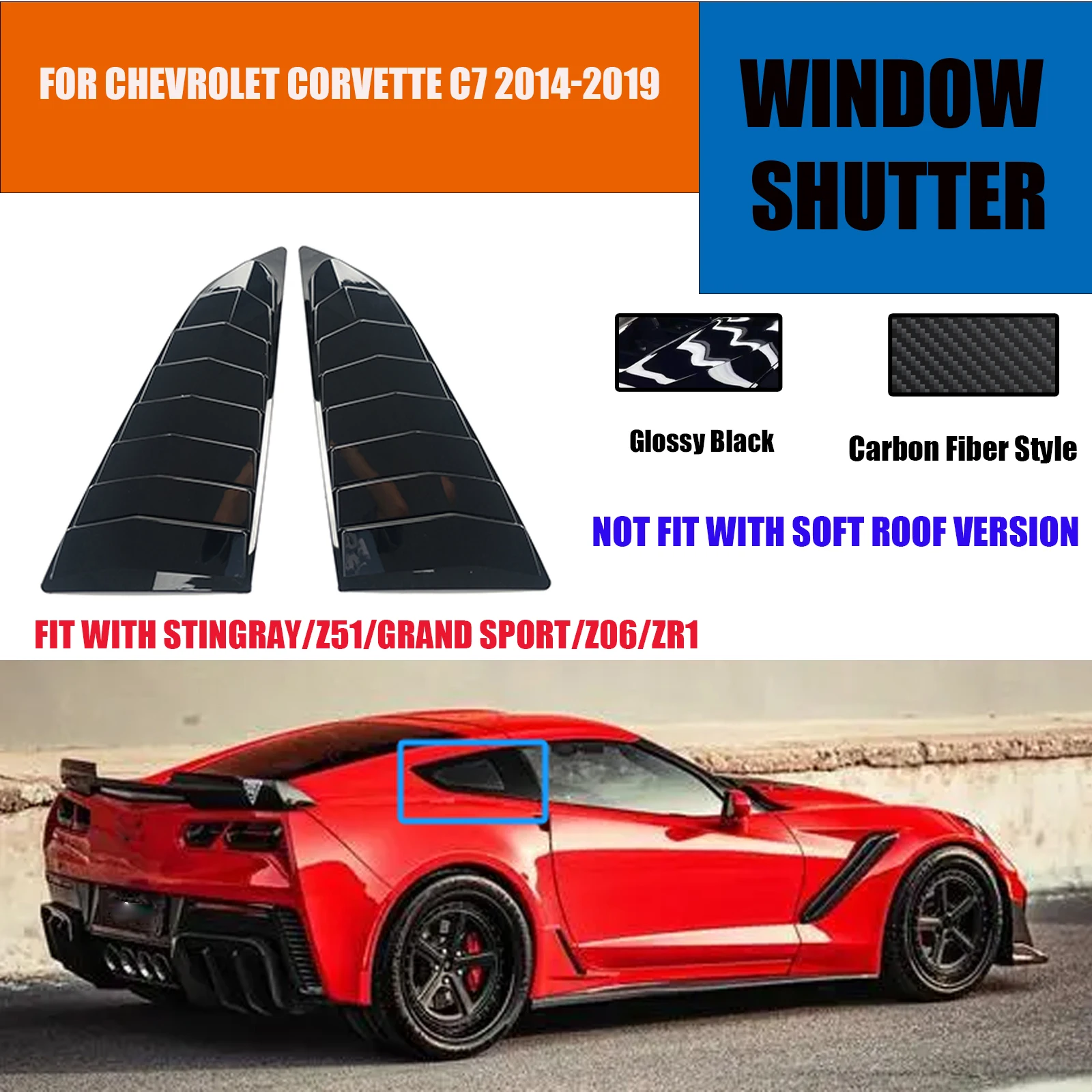 Window  Shutter For Chevrolet Corvette C7 2014-2019 Stingray/Z51/Grand Sport/Z06/ZR1 2PCS ABS Glossy Black