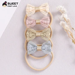 4Pcs/Set Lace Bows Baby Girl Hair Bands New Kawaii Soft Nylon Elastic Headband Kids Headwear Newborn Baby Hair Accessories