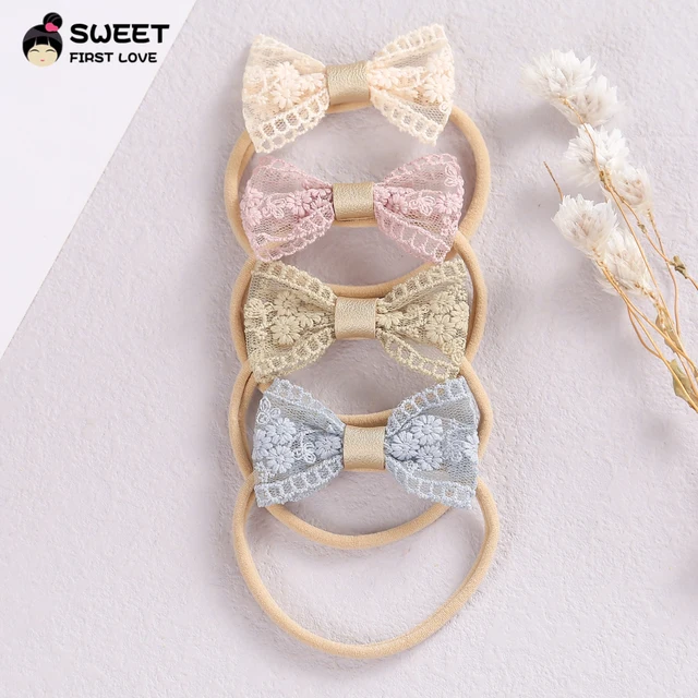 4 sztuk/zestaw koronkowe kokardki dziewczynka opaski do włosów nowy Kawaii miękki nylon elastyczna opaska na głowę dziecięce nakrycia głowy noworodka akcesoria do włosów dla dzieci