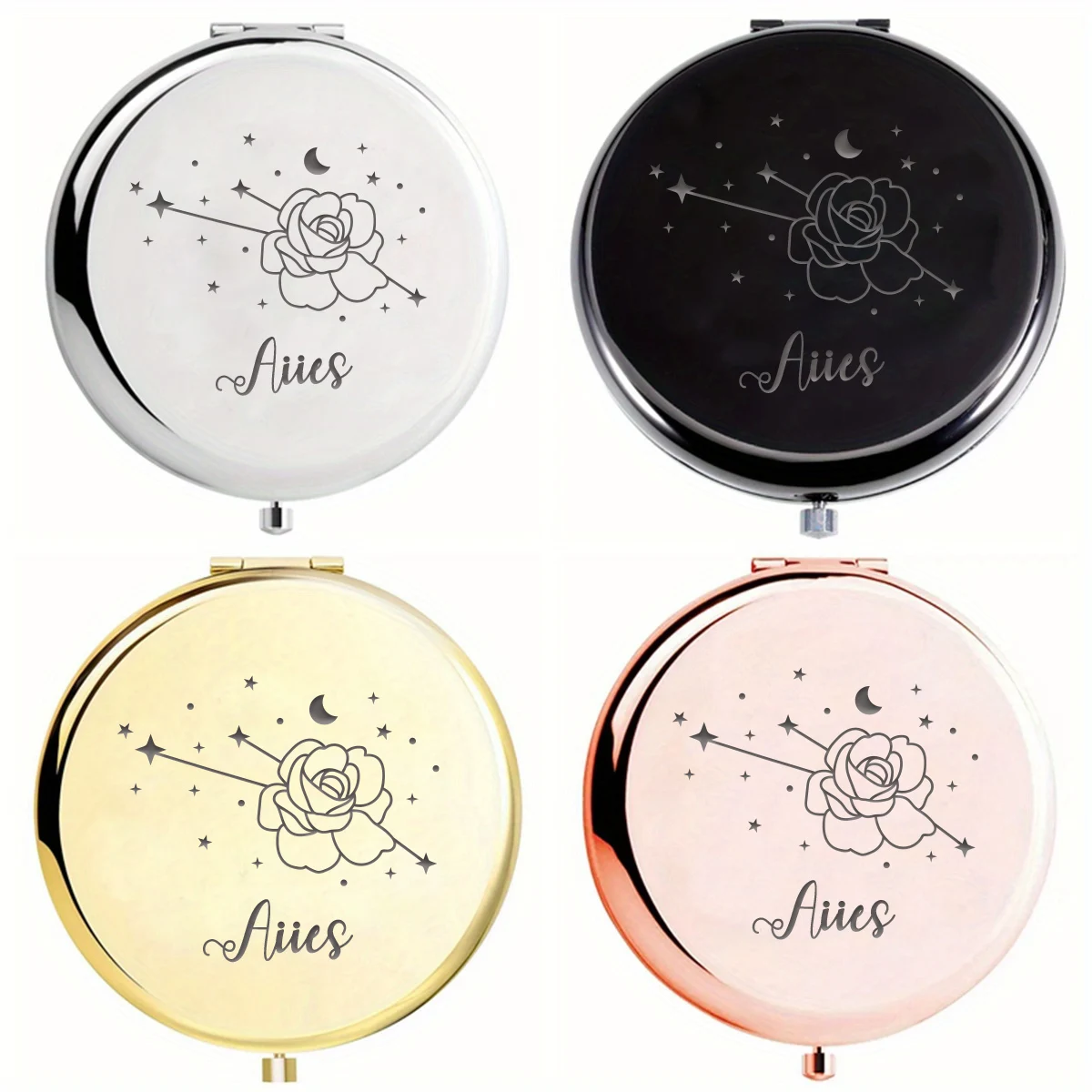 1pc Funny Starry Sky Rose Custom Name Mirror With Name Makeup Mirror Folding Mirror Christening Souvenir