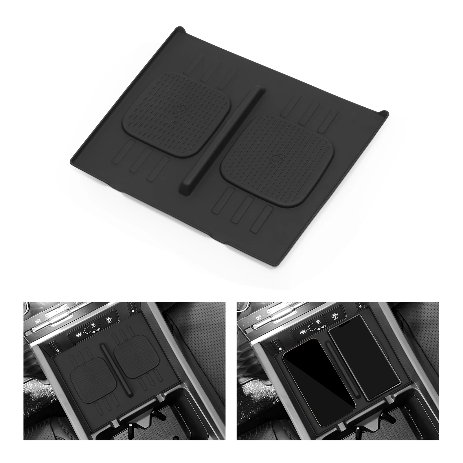 Base de Carregamento Sem Fio para Hyundai Santa Fe 2024, Acessórios de Interior para Carro, Tapete Protetor de Silicone Antiderrapante