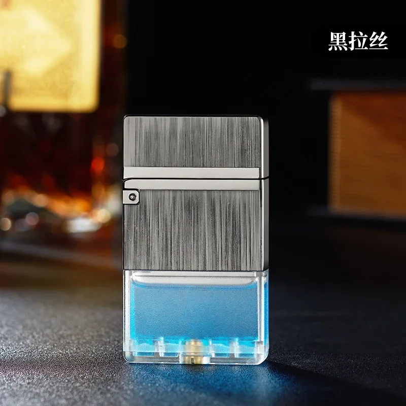 Creative Clear Fuel Tank Lighter, Metal, Open Lid Crisp, Antique Grinding Wheel Cotton Oil Lighter, Fashion Gift for Men - Image 4