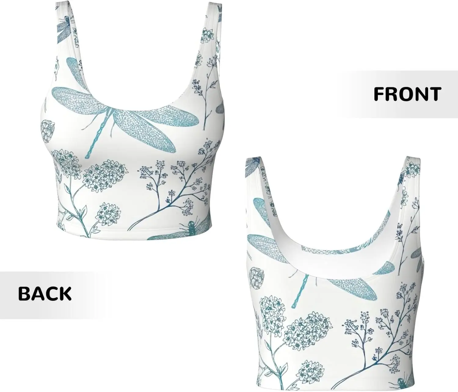 Camiseta sin mangas deportiva con estampado de libélula para mujer, chaleco de yoga ligero con acolchado extraíble