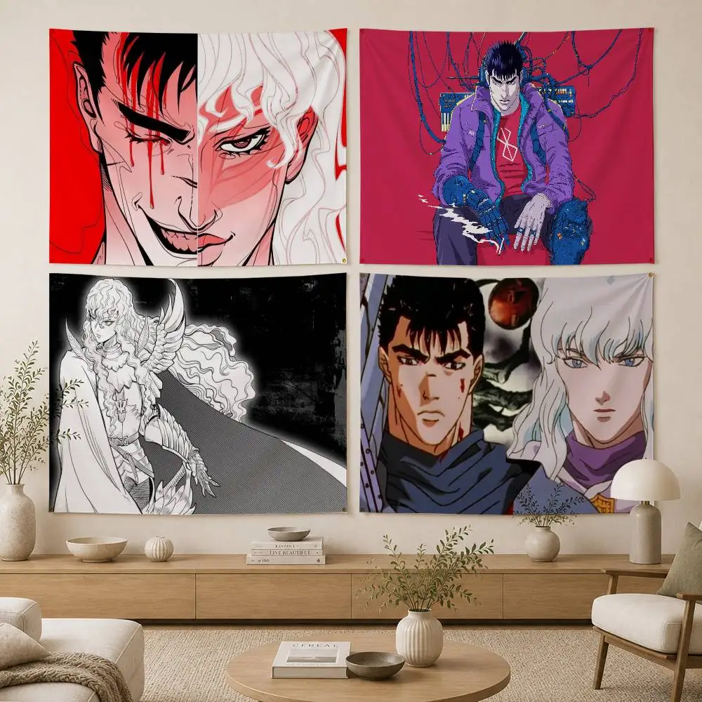 cartoon Griffith Guts Berserk Flags Wall Hanging Background Art for Bedroom Home Outdoor Decor