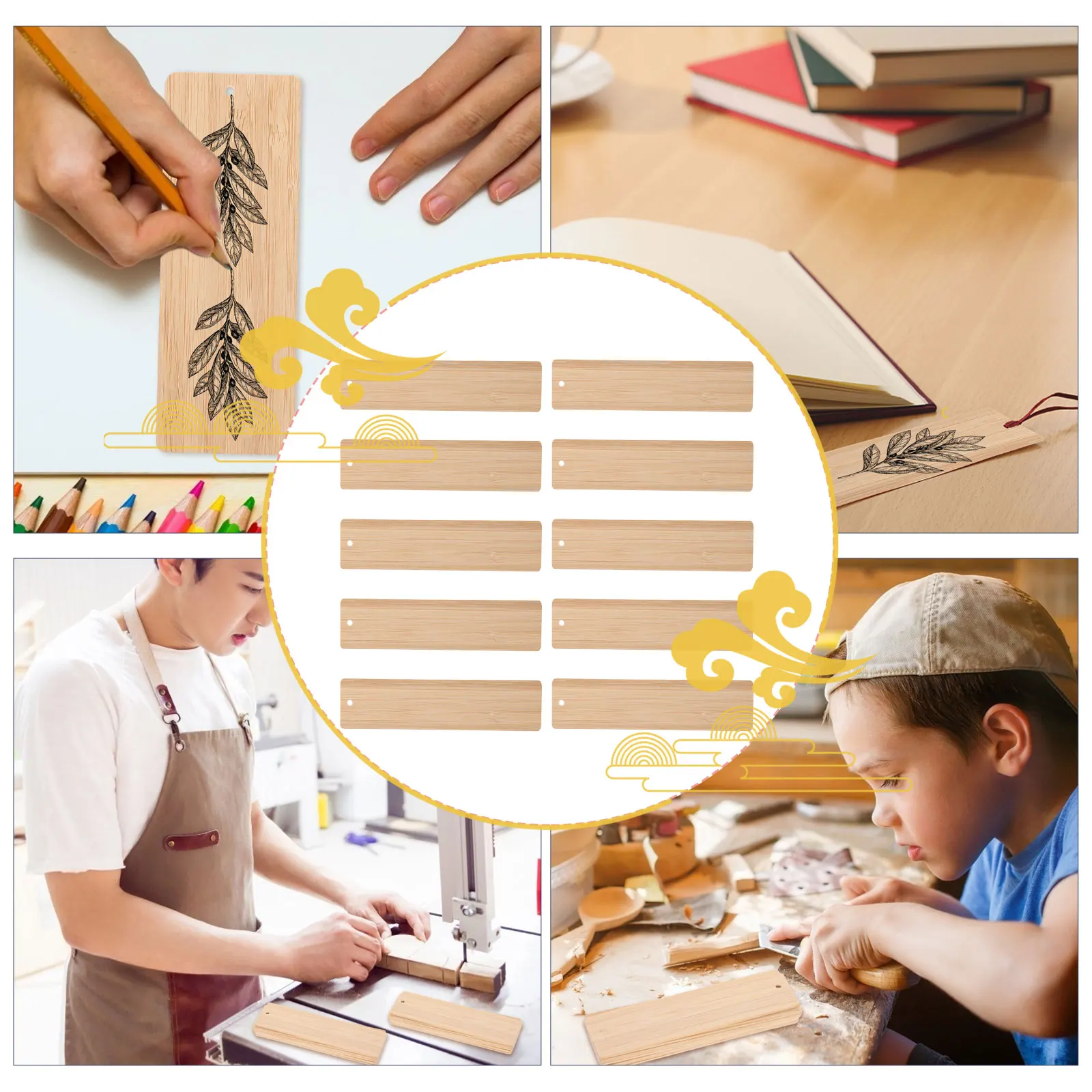 

10 Pcs Bamboo Bookmark Material Blank Wood Ornaments 14cmx5cmx0.2cm DIY Craft Bookmarks Tags Labels Student Supplies