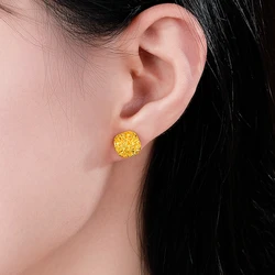 Genuine 14 Kt Gold Color Hollow Sugar Earrings for Women Earring Stud Wedding Ball Birthday Fine Jewelry Gifts Not Fade