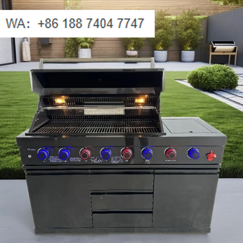 

High Quality 6-Burner Modern Freestanding Premium Outdoor Gas Grill with Adjustable Infrared Back Burner Home Garden Supplies