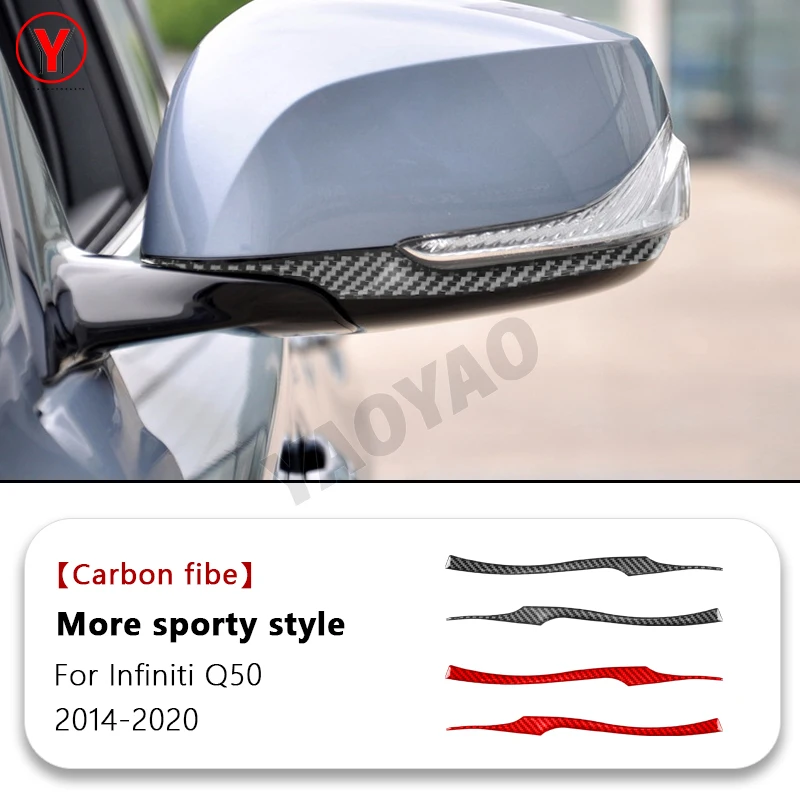 

Front Rearview Mirror Side Panel Decorative Strips Decoration Sticker Carbon Fiber For Infiniti Q50 2014-2020 Car Accessories