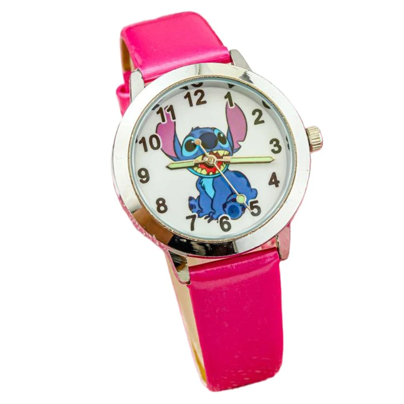 Miniso Anime Cartoon Disney Stitch Ronde Quartz Jongens Meisjes Student Horloge Kinderen Lederen Riem Horloge Kinderen Kerstcadeaus