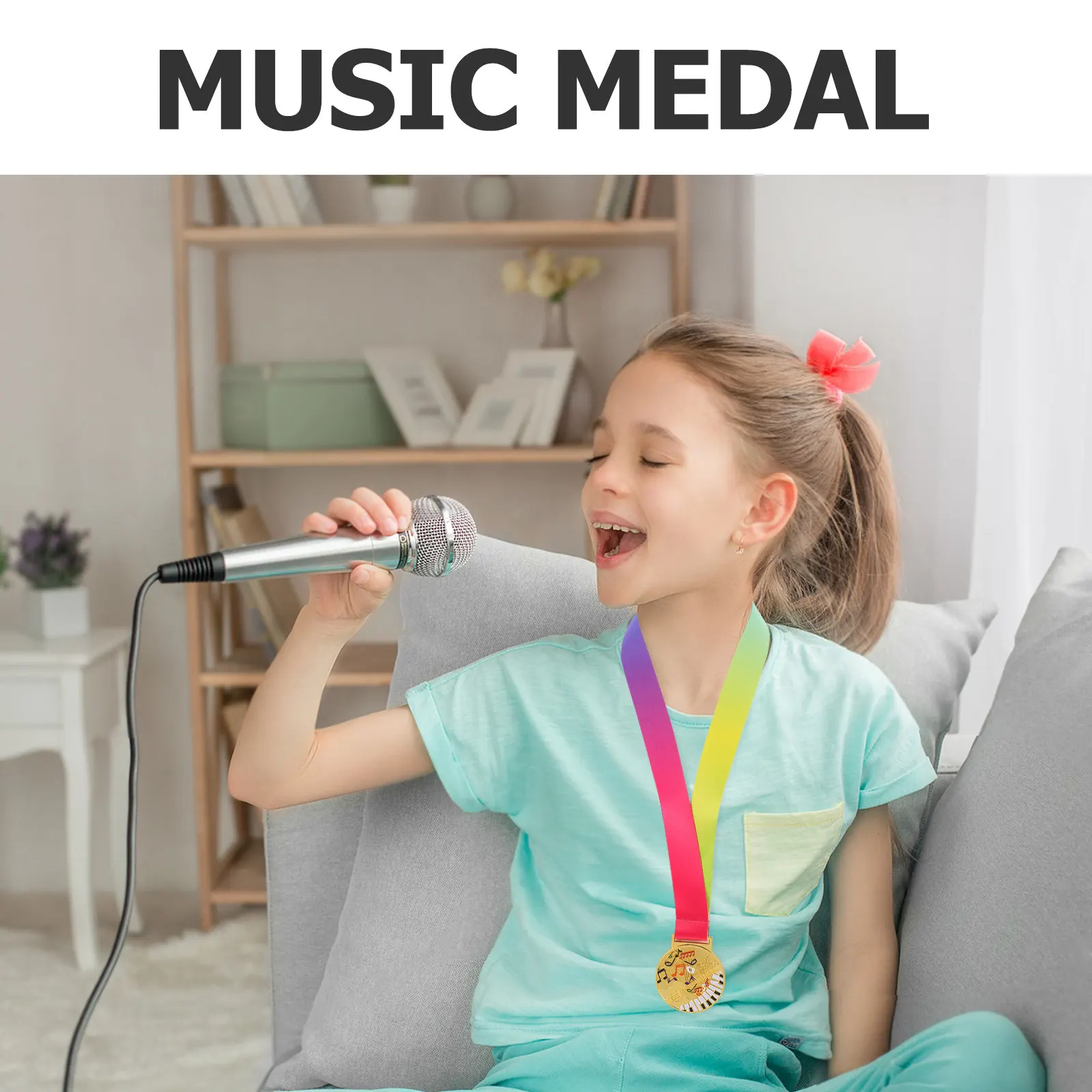 Gold Musical Medal for Kids Award Piano Violin Singing Dance Competitions Neck Ribbon Medal for Children's Prize