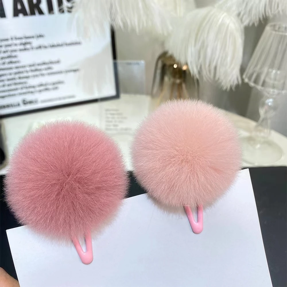 Real Otter Rabbit Hair Hairclip,A pack of 2 pieces Colorful Hair Ball,BB Women's Hair Clip Cute Headpiece, Fluffy Side hair clip 3