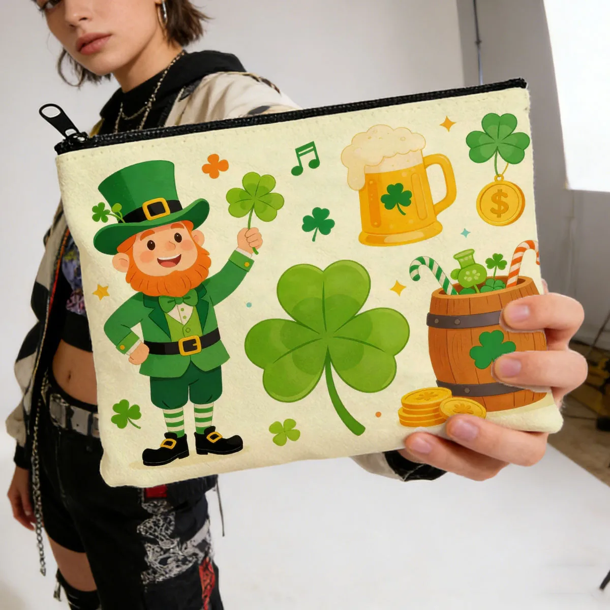 قطعة واحدة من حقيبة تخزين تحت عنوان البرسيم الأيرلندي، حقيبة حمل قماشية عصرية، محفظة للعملات المعدنية، مقلمة، حقيبة تخزين متعددة الوظائف #5