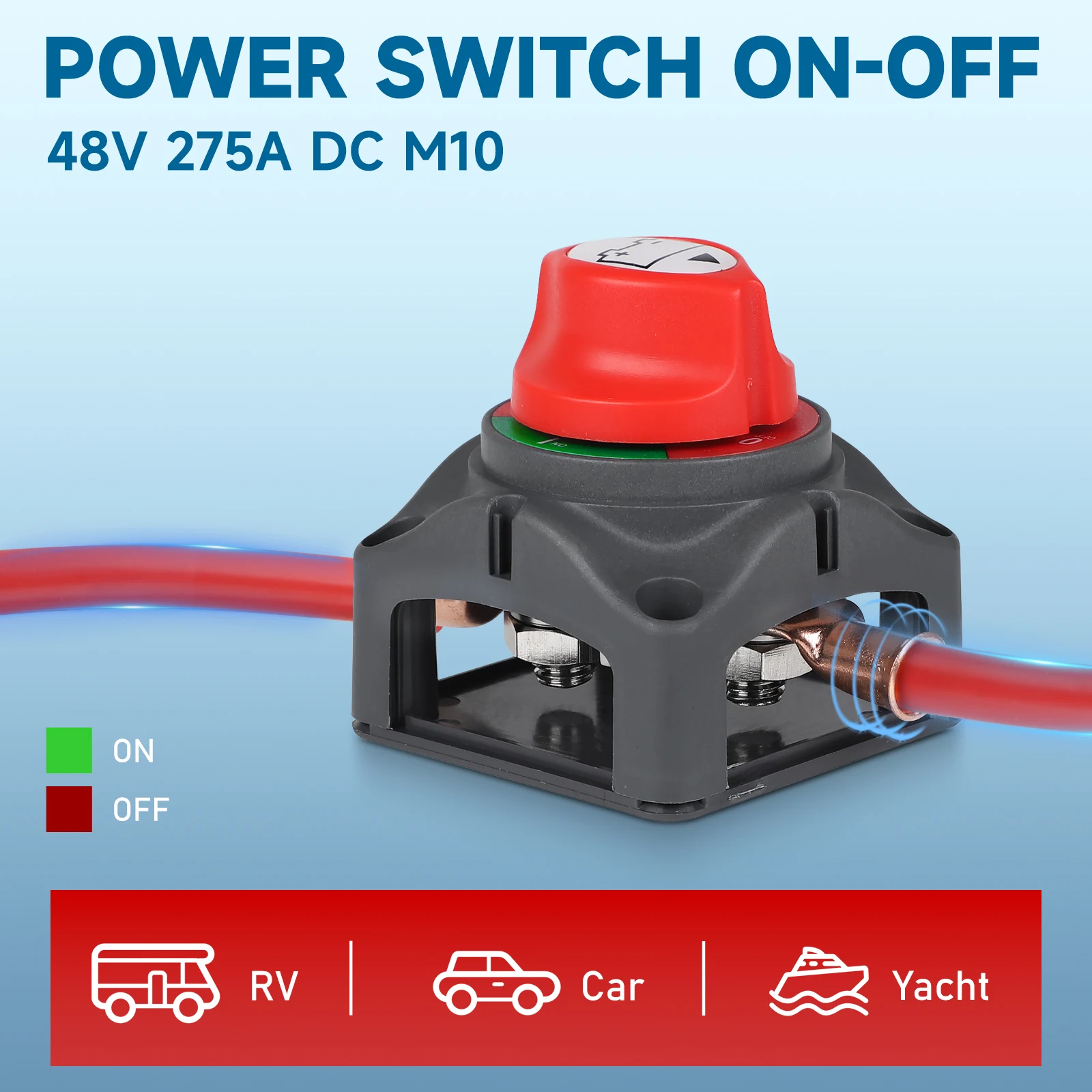 12-48V 300A Battery Isolator Disconnect Switch Knob Power On Off Rotary Switch For RV Marine Boat Campervan Car Accessories IP65