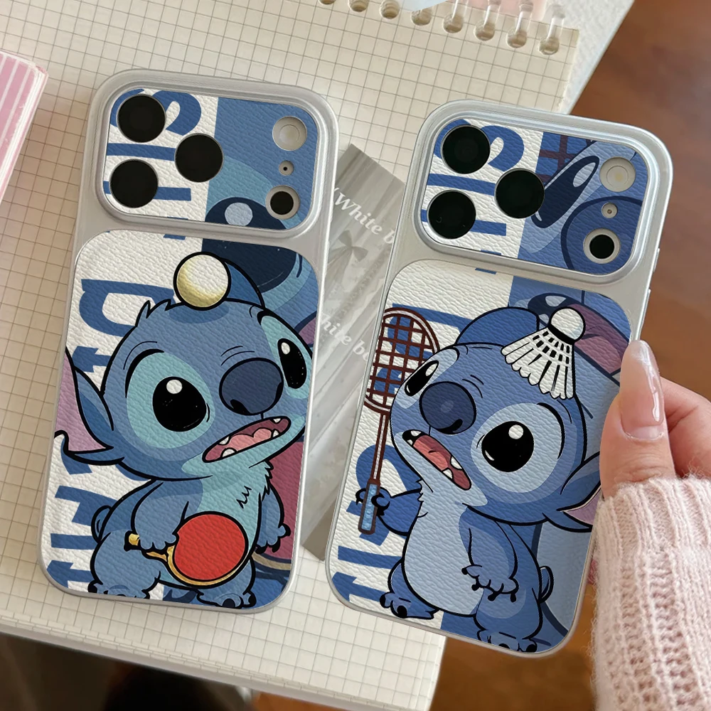 

Disney Lilo Stitch Couples Phone Case For IPhone 17 16 15 14 Electroplated Leather Shockproof Phone Accessories 13 12 11 Casing