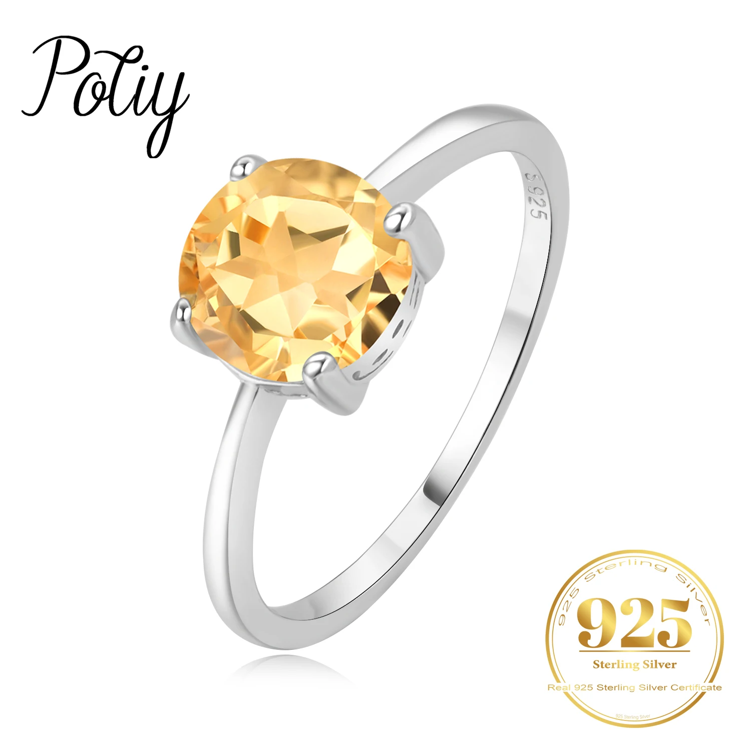 

Potiy 1ct Cute Round Natural 2ct Citrine Solitaire Ring for Her Cocktail Ring 925 Sterling Silver for Women Daily Birthstone