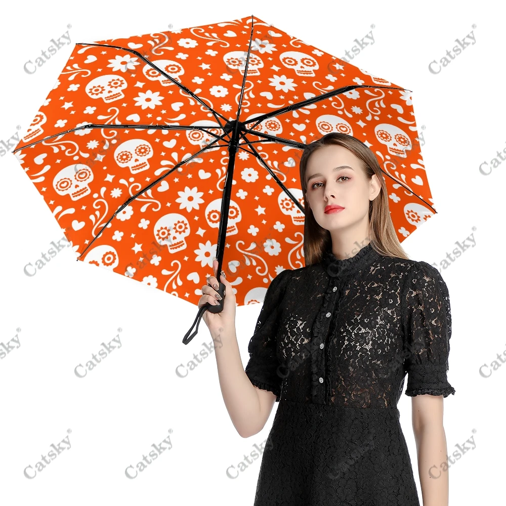 Bones and Skulls Pattern Wo Folding Umbrella Windproof Sunscreen  UV Protection Fashion Portable Gift Travel Outdoor Umbrellas