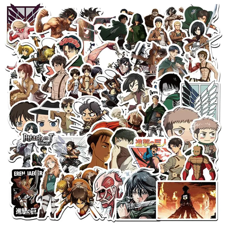 

Attack on Titan 50Pcs Scrapbooking Phone stickers Laptop Stationery Diary Notepad Book Eren Levi Colossal Survey CNY065-1