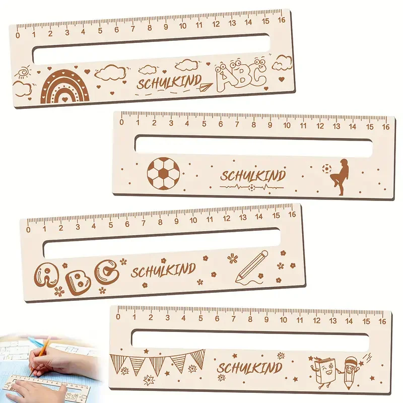 4-Pack Wooden Ruler Reading Aid with Four Different Patterns Handmade Back-to-School Gift Perfect School Start Present