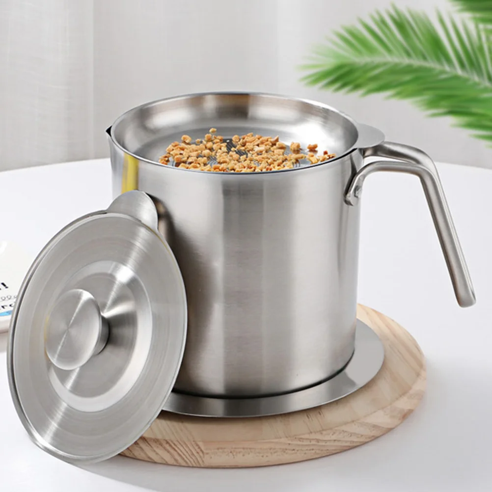 

1Pcs Large Capacity Oil Strainer Pot Lid Kitchen Grease Filter Container Anti-Scald Handle Reusable Cooking Oil Storage Pot