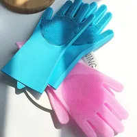 1 Pairs Silicone Rubber Dish Washing Gloves, Kitchen Scrubber, Household Cleaning Tool, Car Pet Brush