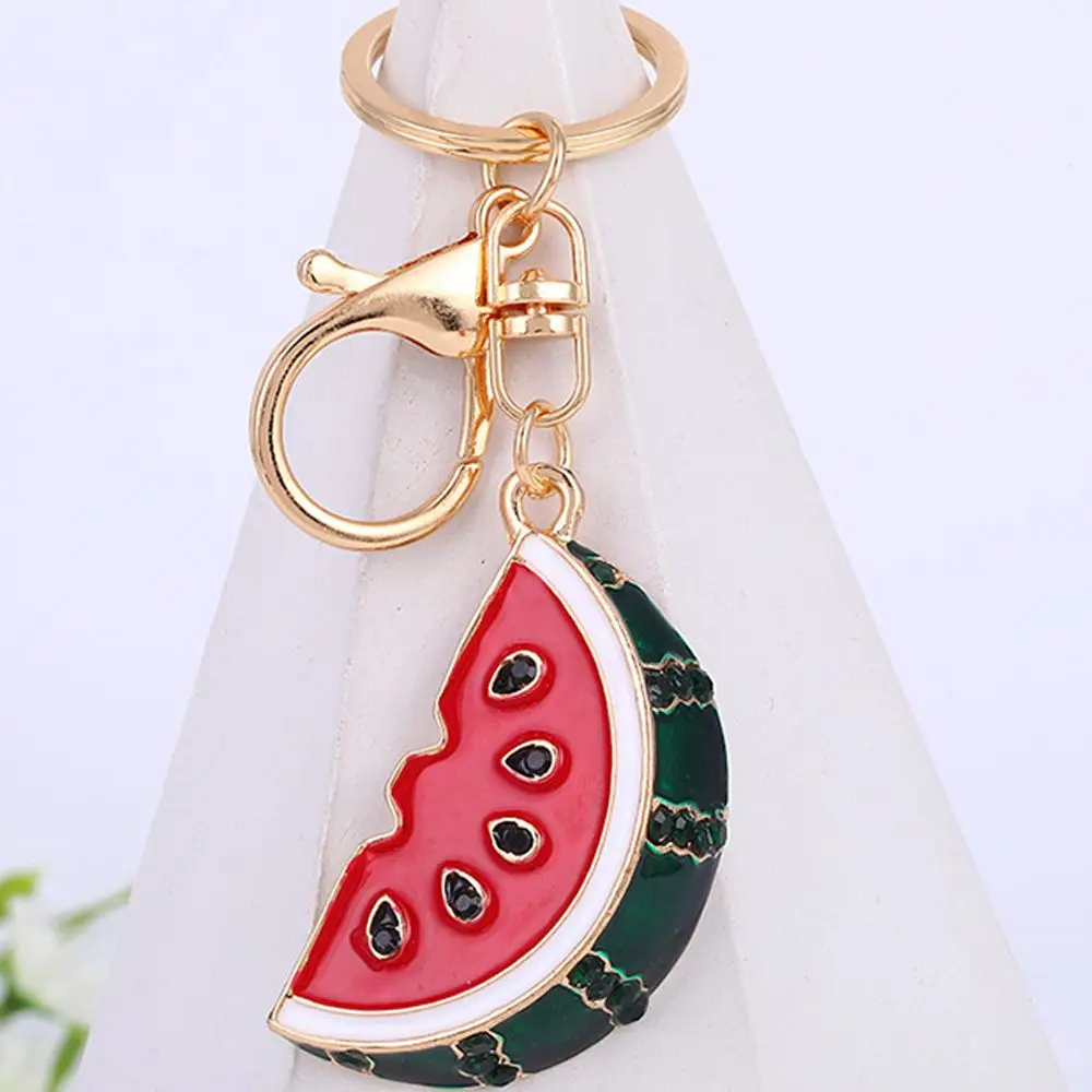 Hanging Decorations Simulation Watermelon Keychain Sparkling Rhinestones Zinc Alloy Summer Fruit Keyring High Quality