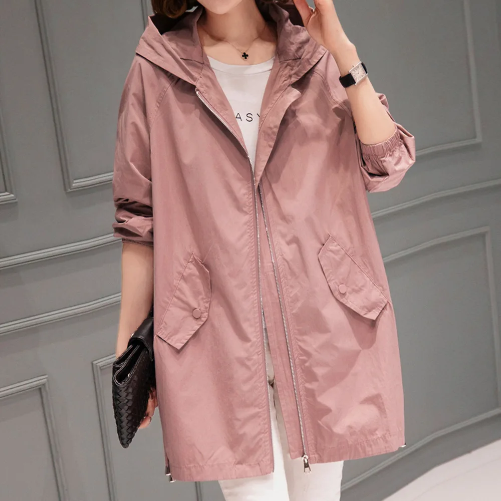 

Ele Hooded Mid-Length Casual Coat Women's Spring Autumn Faion Outerwear Comfortable Polyester Material PG245