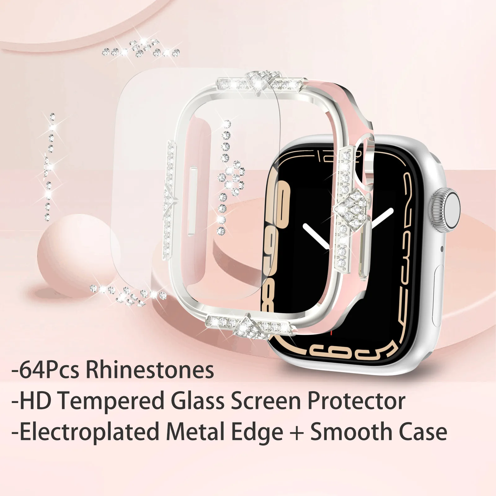 Diamond Cover For Apple watch Case 45mm 41mm 44mm 40mm Tempered Glass+Bling Bumper Screen Protector iWatch series 9 8 7 6 5 4 SE