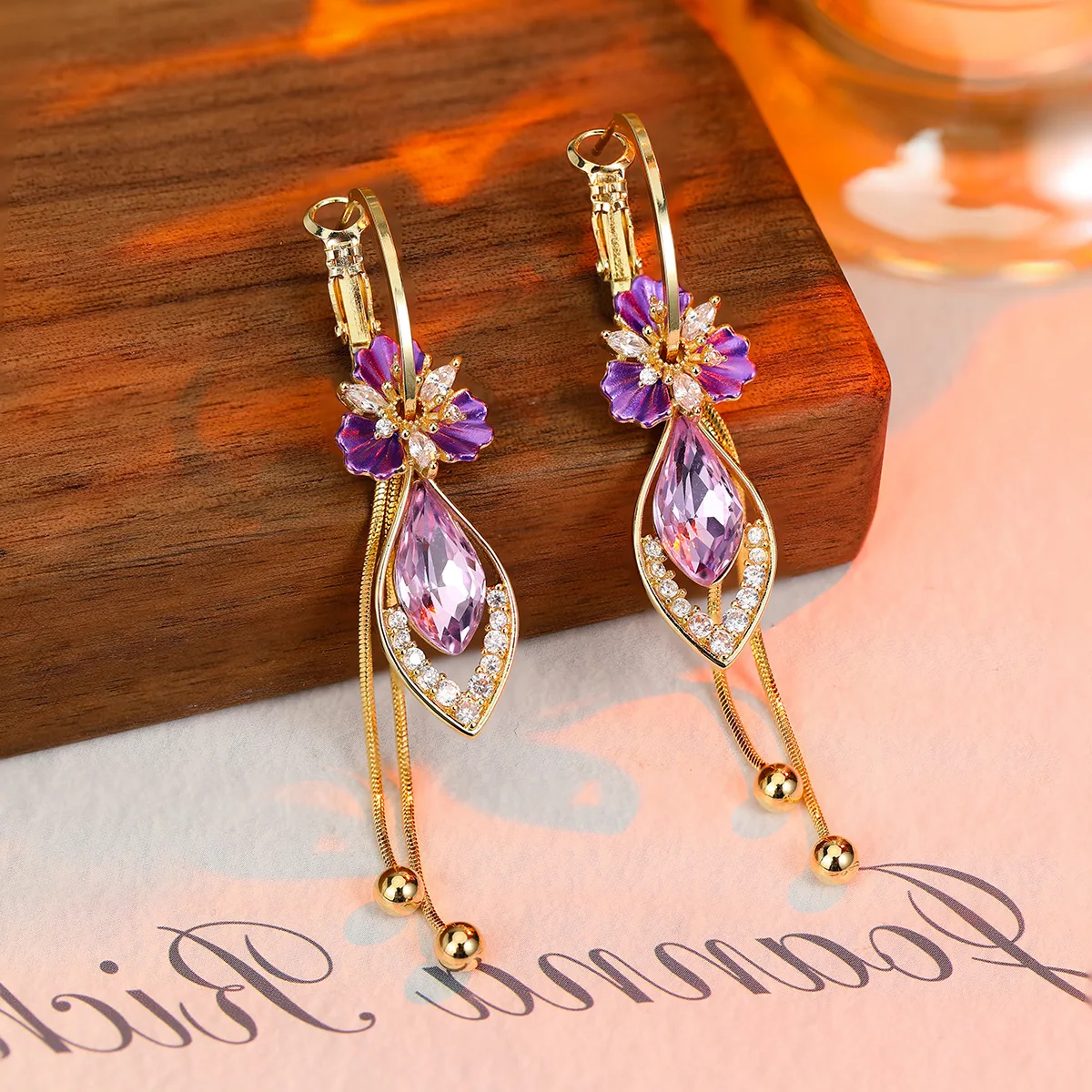

Exquisite Flower Dangle Earings Shiny Crystal Water Drop Earrings Women's Fashion Party Wedding Jewelry Accessories Gifts