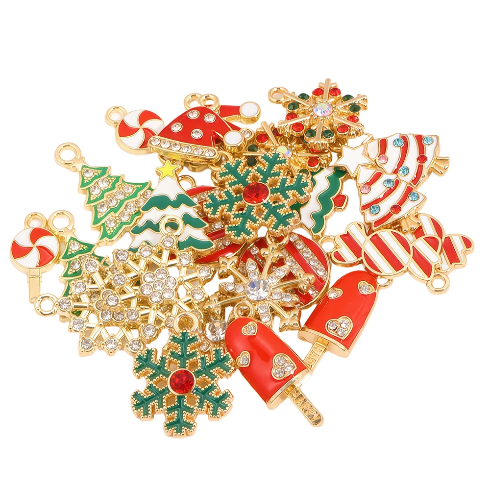 12 Stile Emaille Weihnachten Schneeflocke Weihnachtsbaum Legierung Anhänger Charm für Schmuck handgemachte DIY Zubehör Halskette – Detail 2