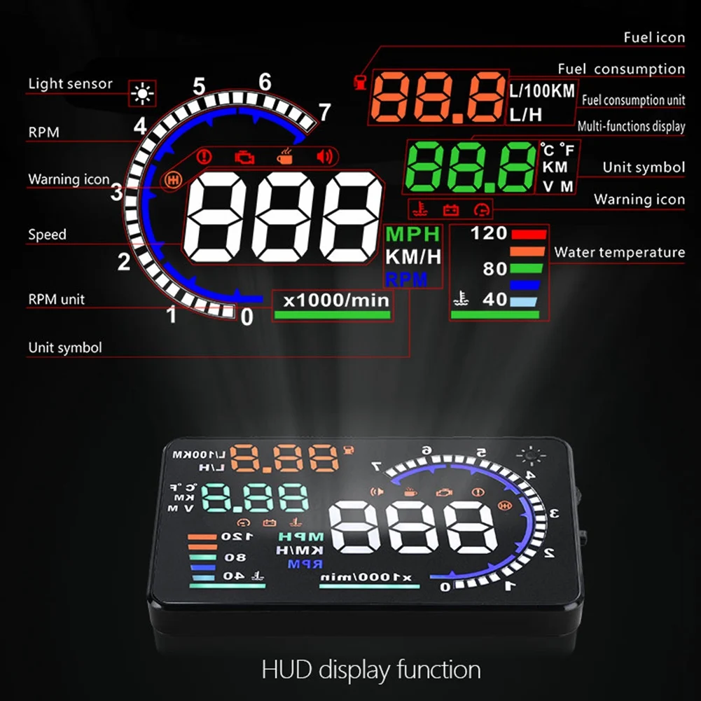 A8 5.5 Inch Hud Obd2 Head-Up Display Voor Auto Digitale Snelheidsmeter Voorruit Projector Te Hoge Snelheid Alarm