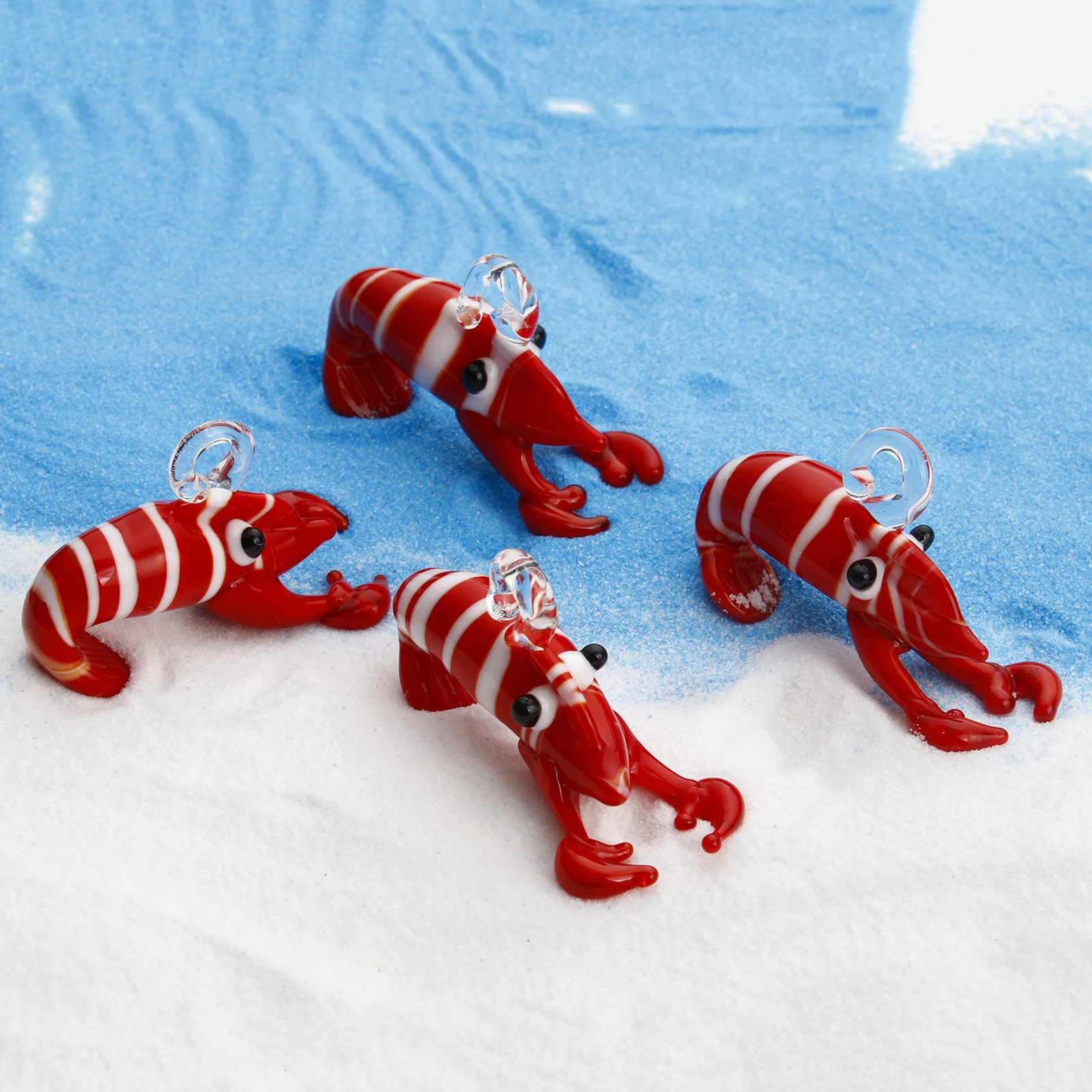 DoreenBeads 1 pezzo 3D Red Lobster Stripe Lampwork Glass Ocean Jewelry pendenti gioielli fai da te che fanno ornamento decorazione dell\'acquario