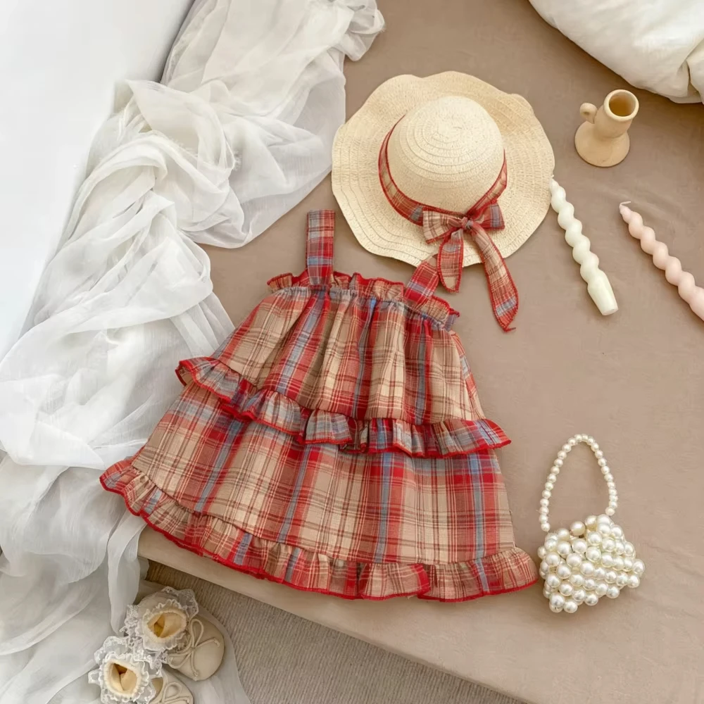 

WOOFOO Girls Dresses Summer Checkered Cotton Spaghetti Strap Baby Girl Dress Cute Beach Baby Dresses Baby Girl Clothing