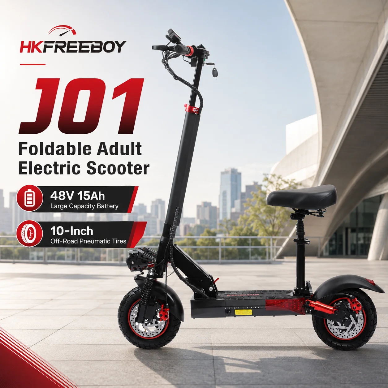Patinete Eléctrico Plegable J01, Batería de 48V15AH, Velocidad Máxima, Neumáticos Todoterreno de 10", Doble Amortiguación, Patinete