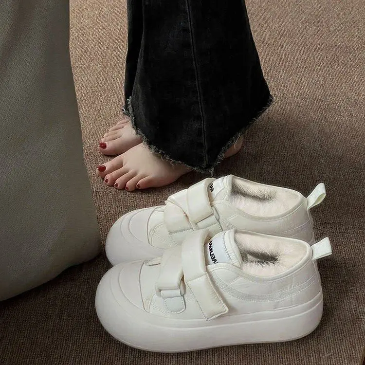 2023 New Little White Shoes Cotton Ventilate Breathev Women's Instagram Winter Thickened Velcro Warm Cream Bread Thick Sole image 2