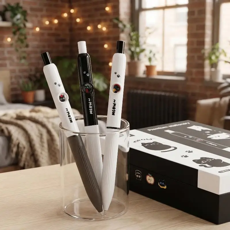 

4/12/20Pcs 0.5mm Quick-Dry Black Ink-Smooth Writing Retractable Pens Kawaii Cat Paw Pen School Journaling Birthday Gift