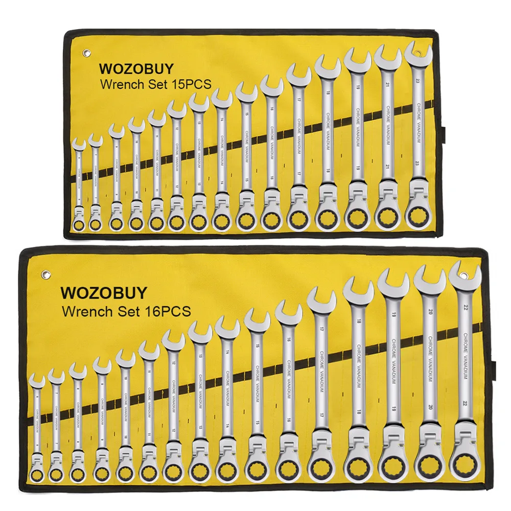 WOZOBUY Ratchet Metric Wrench Set, Movable Head Socket Wrench Gear Ring Torque Key Wrench Set Car Repair Tool
