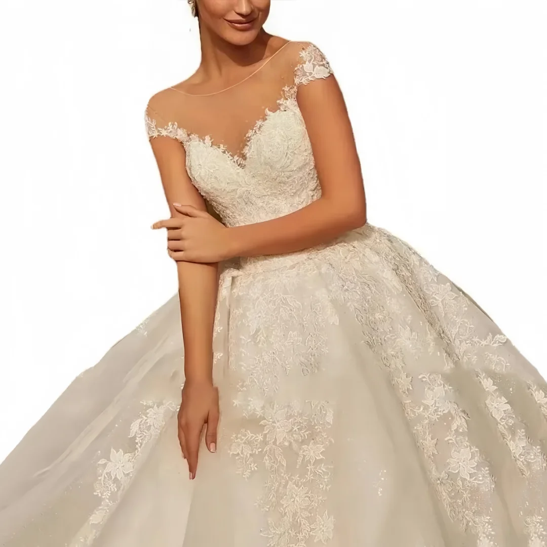 Robe De mariée De luxe personnalisée, col rond, manches longues, broderie appliquée, robe De bal, fête De mariage