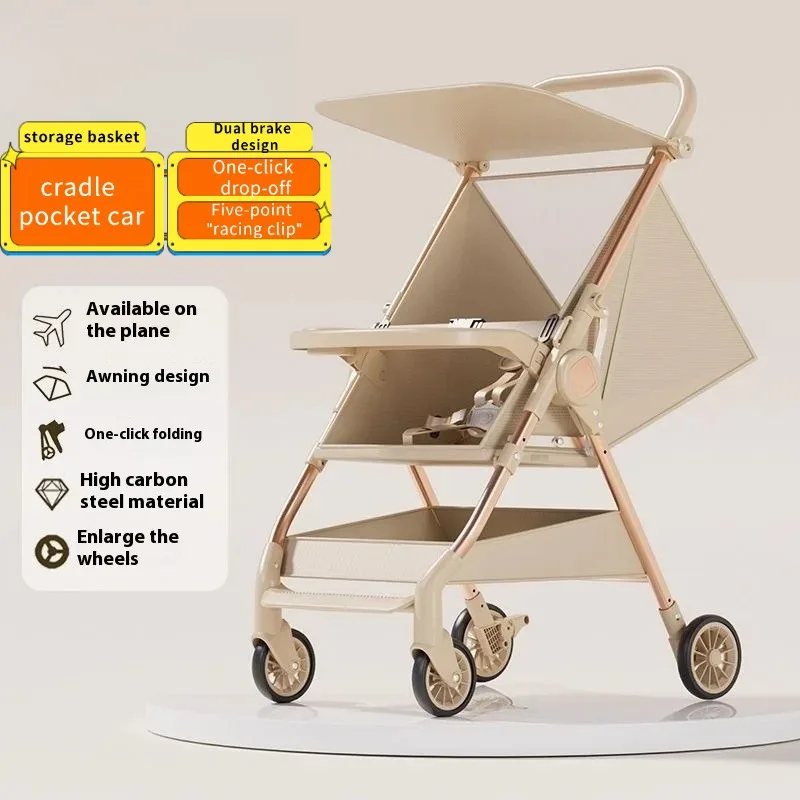 Kereta Dorong Bayi Ringan Portabel Lipat Satu-Klik, Kereta Lipat Saku untuk Duduk, Berbaring, dan Berjalan